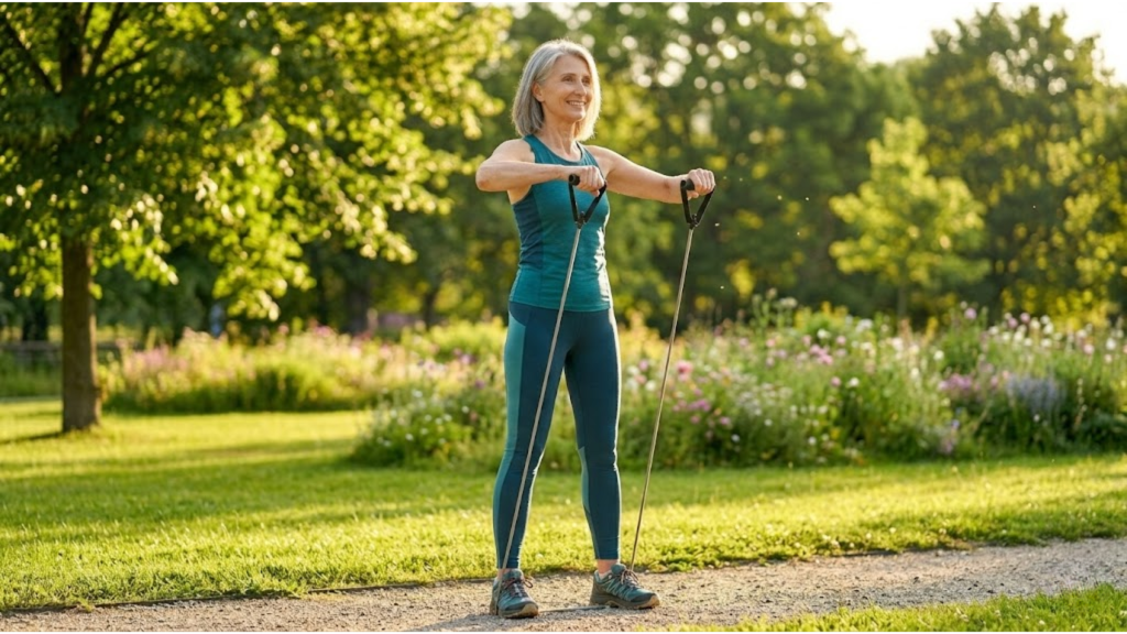 Middle-aged adult exercising outdoors to support hormonal balance and stress resilience