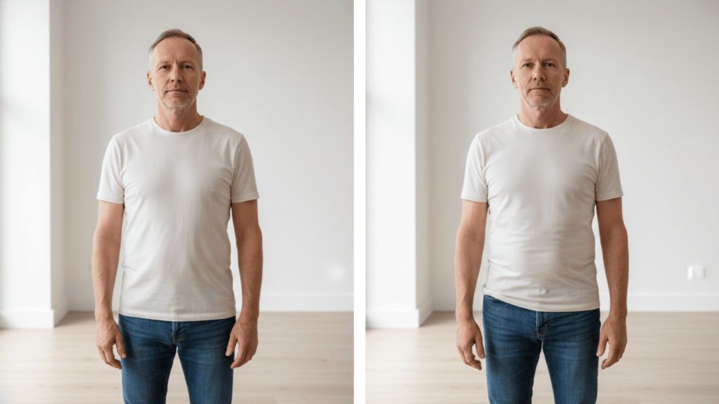 comparison between soft subcutaneous belly fat and firm protruding visceral fat in middle-aged men