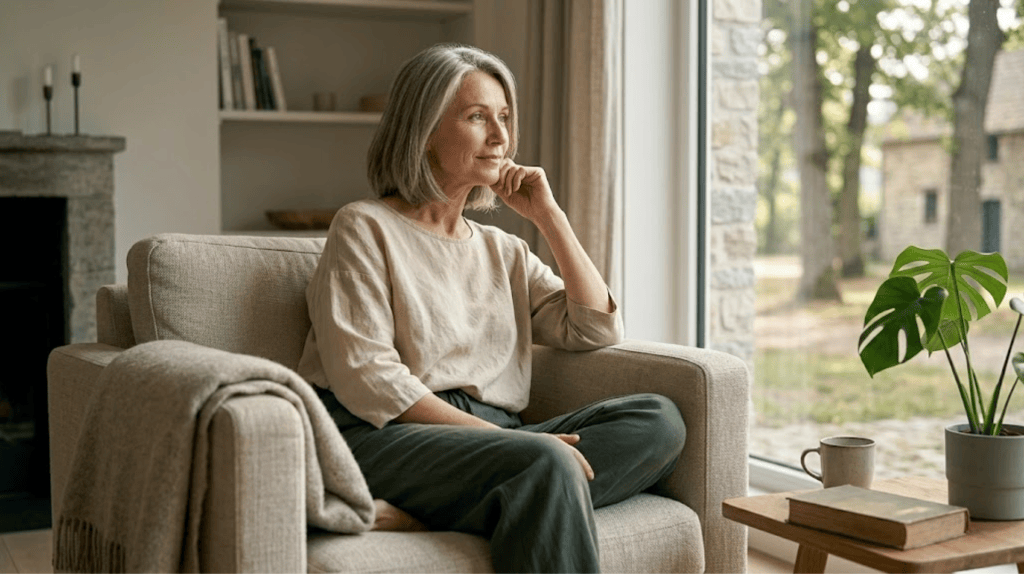Middle-aged woman in natural light representing hormonal influence on bone health