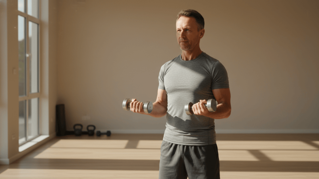 Middle-aged adult performing resistance training to support bone mineralization