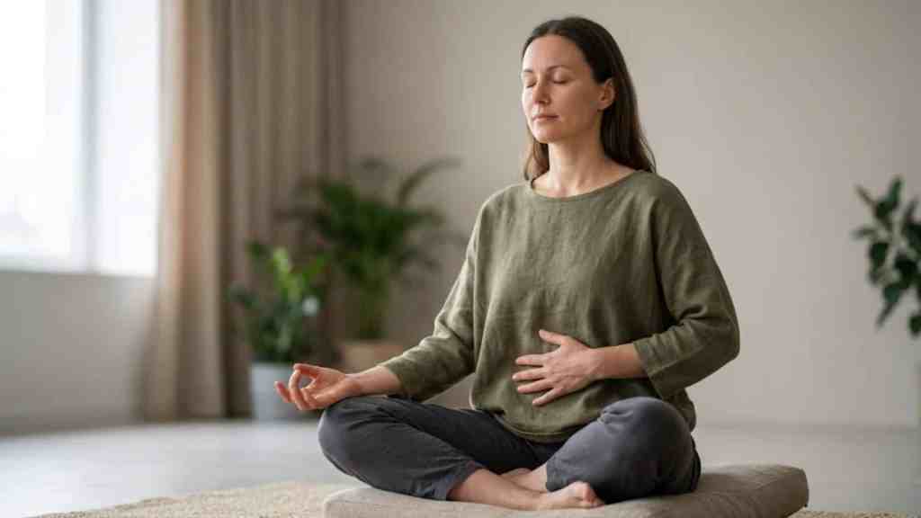 Deep breathing practice supporting mental health exercises for stress relief